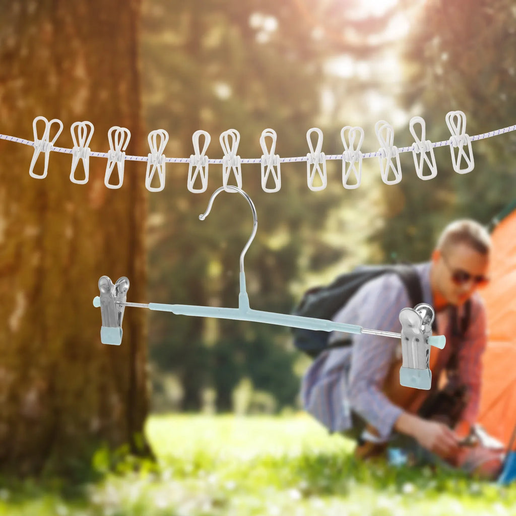 Elastic Nylon Iron Camping Clothesline Portable Travel Clothes Line with Clips Hooks for Tent Securing Drying Outdoor Essentials