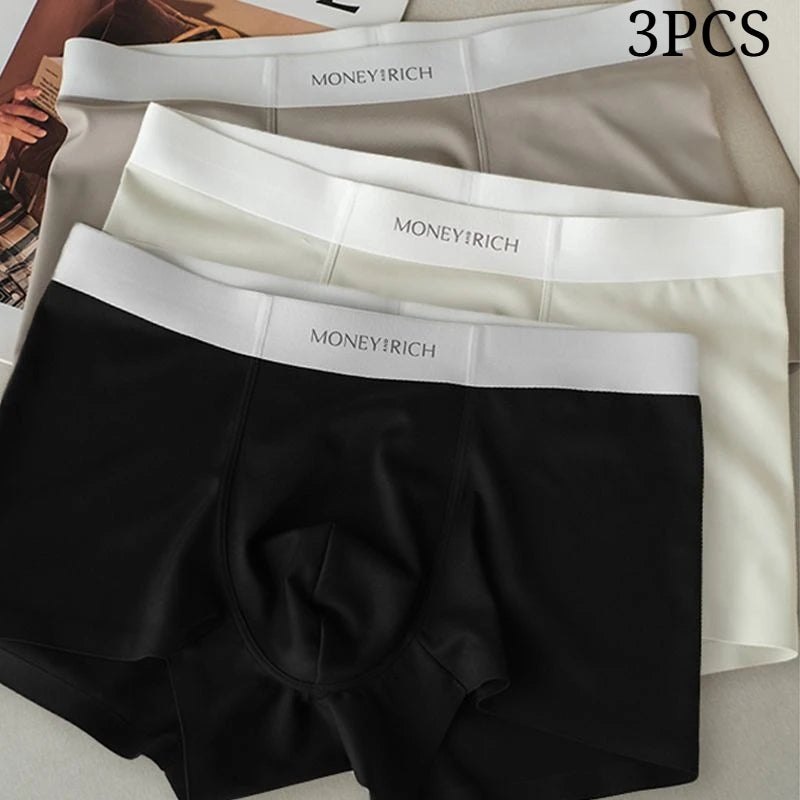 3PCS Men's Underwear 7A Bacteriostatic Cool Feeling Teenager Seamless Large Size Nude Comfortable Underwear Men