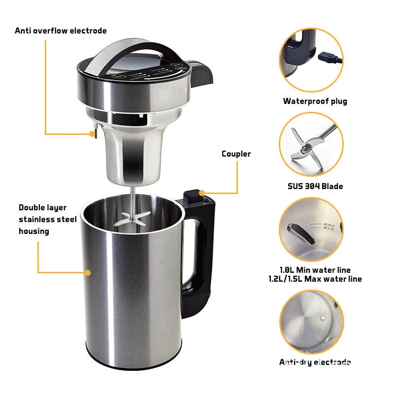 1.2L Homemade Almond Nut Milk Maker Automatic 110V/220V Vegan Milk Maker with Filter Oat Soy Milk Maker Blender
