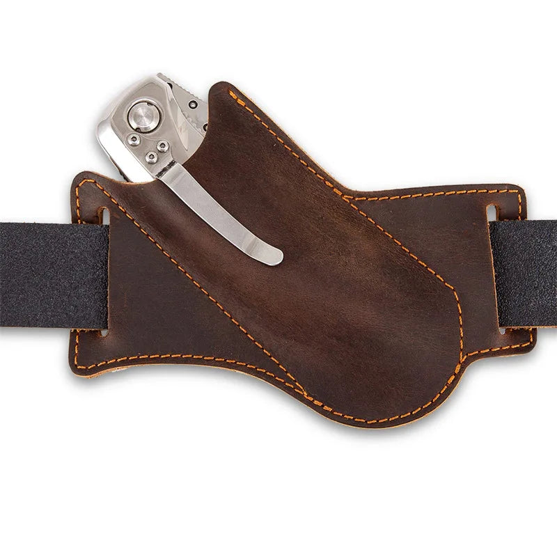 1PC Leather Knives Sheaths EDC Folding Knives Carrier Survival Waist Belt Clip Bag Folding Knife Anti-scratch Leather Cover Pack