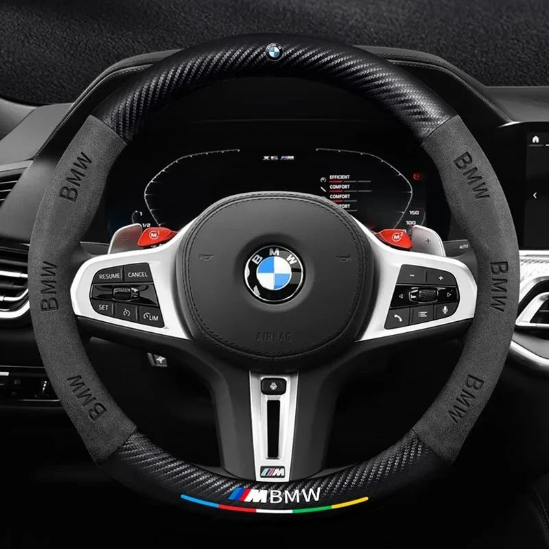 Car Carbon Fiber Suede Steering Wheel Cover For BMW M Power X3 X4 X5 X7 E36 E39 E46 E60 E65 E90 F10 F15 F20 F25 F30 G20 G30 G05
