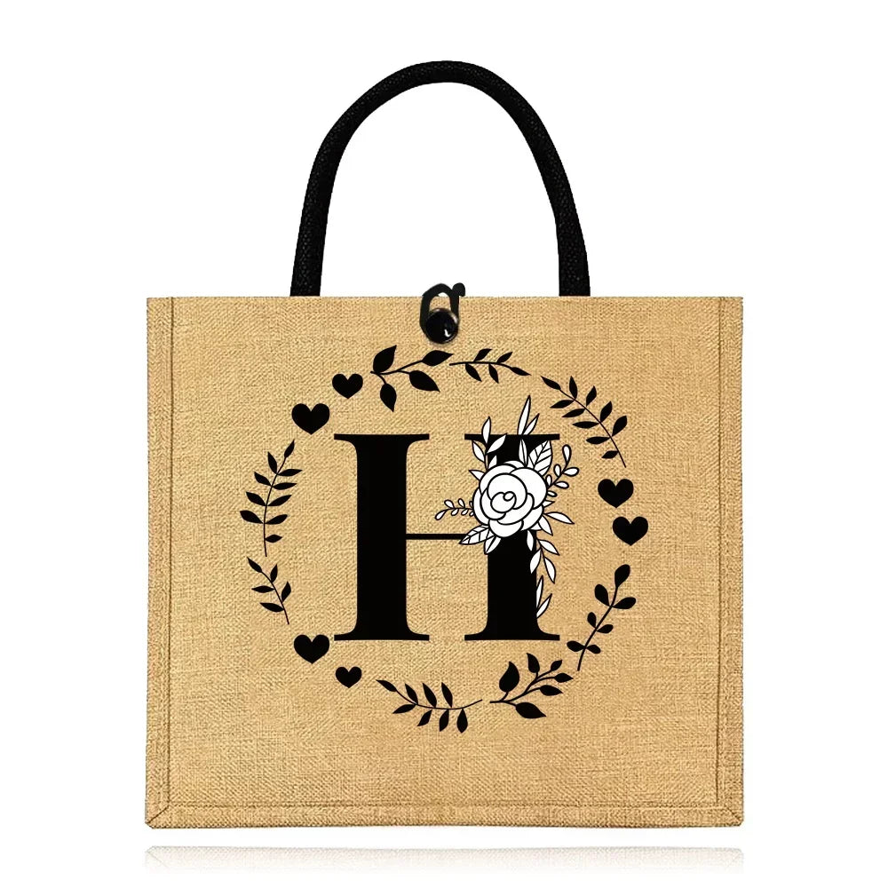 Flax Bag Fastener Handbag Organizer Storage Jute Tote Bags Imitation Cotton Women Valise Portable Garland Letter Printing Series