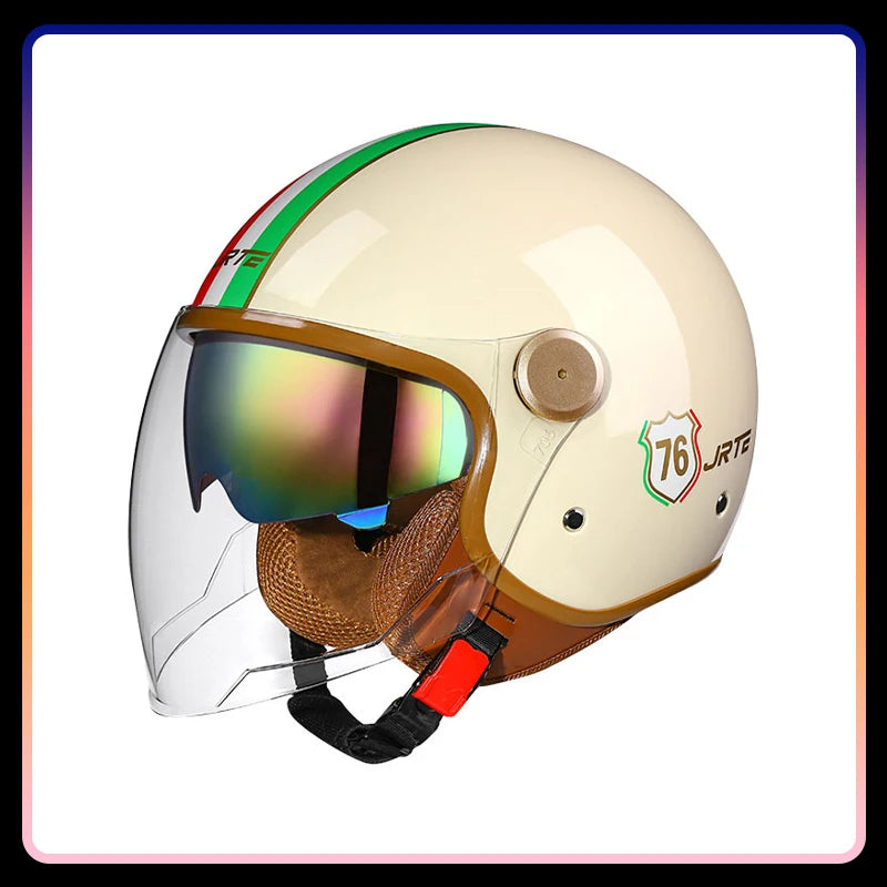 Men's Open Face Motorcycle Helmets Daul Lens Women Vintage Retro 3/4 Open Half Helmet Moto Equipment Double Visor Jet Helm DOT