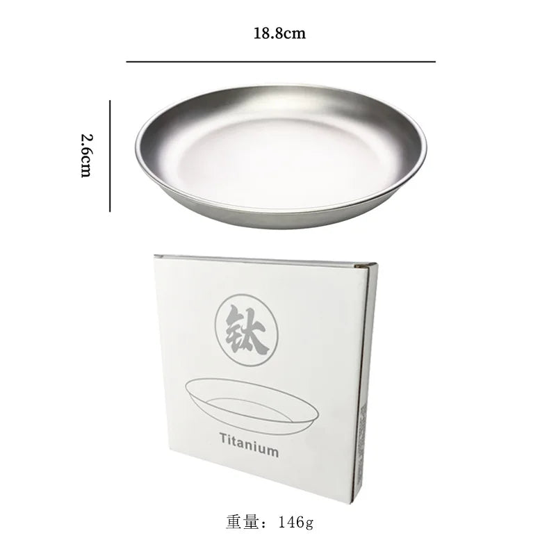 Titanium Camping Plate Ultralight Portable Outdoor Picnic Dinner Plate Round Tableware for Backpacking Hiking Travel Salad BBQ