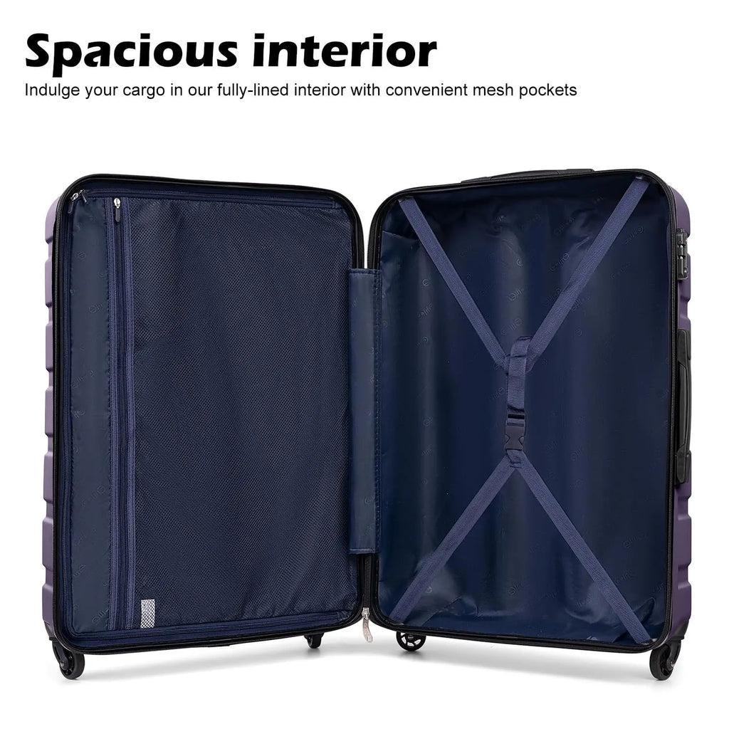 3 Piece Lightweight Hardshell Luggage Set 360° Spinner Wheels TSA Approved Lock Travel Suitcases, Customized