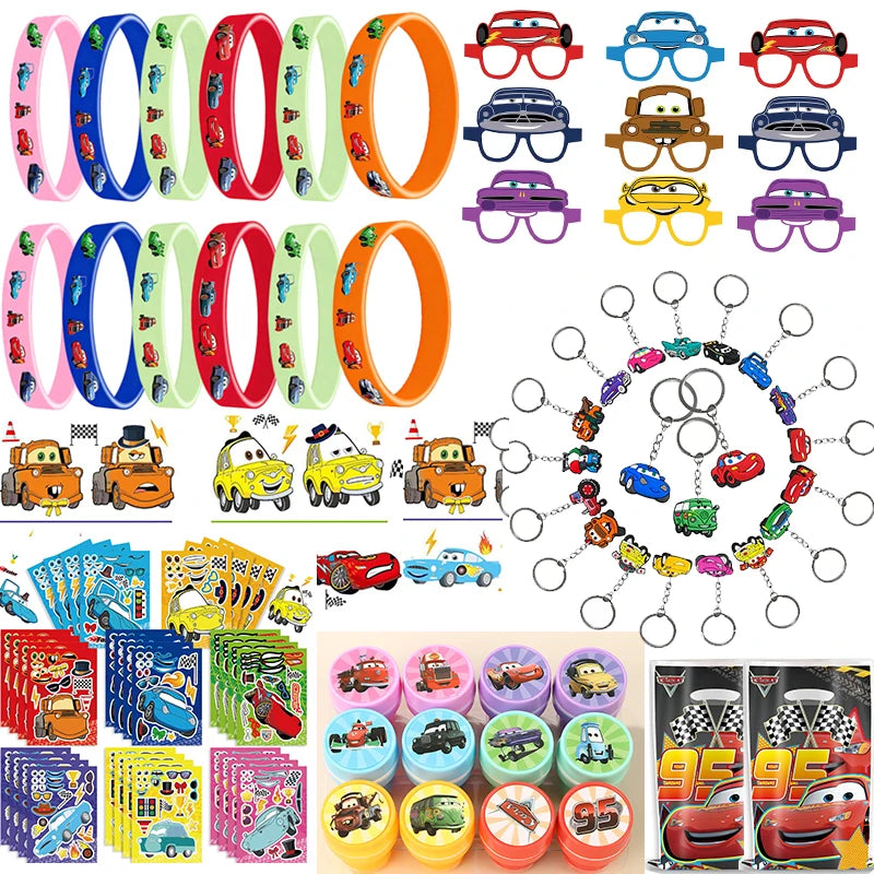 Race Car Party Favor Braclet Stamp Keychain Popcorn Box Party Decoration Cupcake Dessert Tower Kids Birthday Celebrations Favor