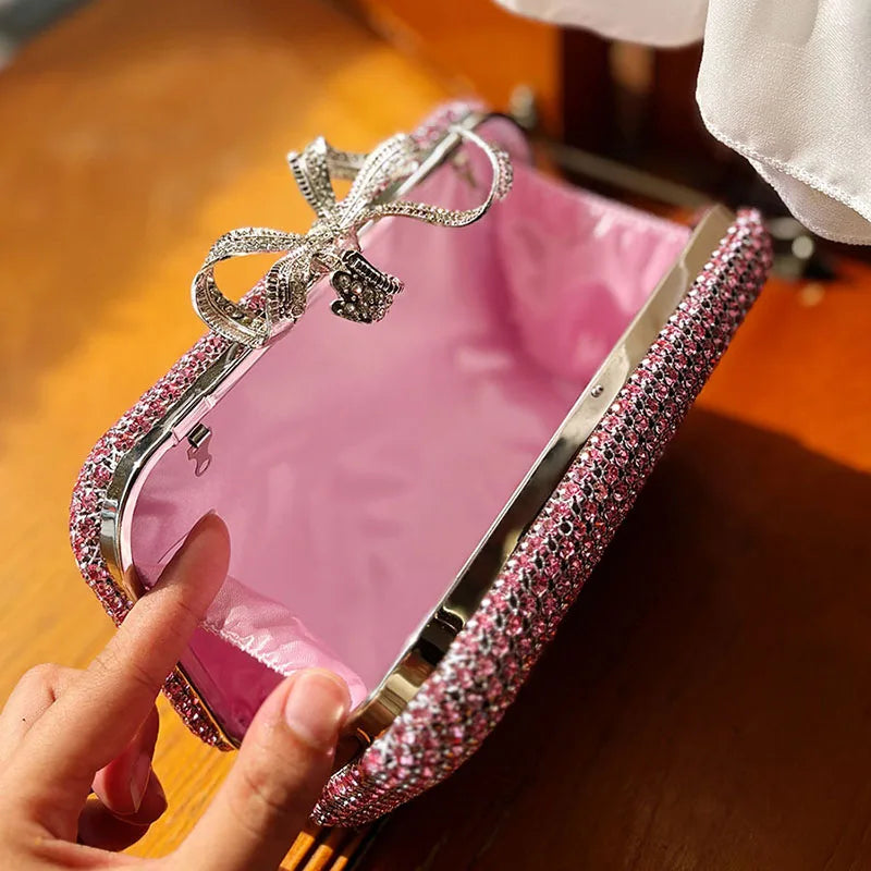 Luxury Diamond Clasp Evening Bag Bowknot Clutch Purse Rhinestone Totes Bags High Quality Handbag Fashion Party Clutch Handbag