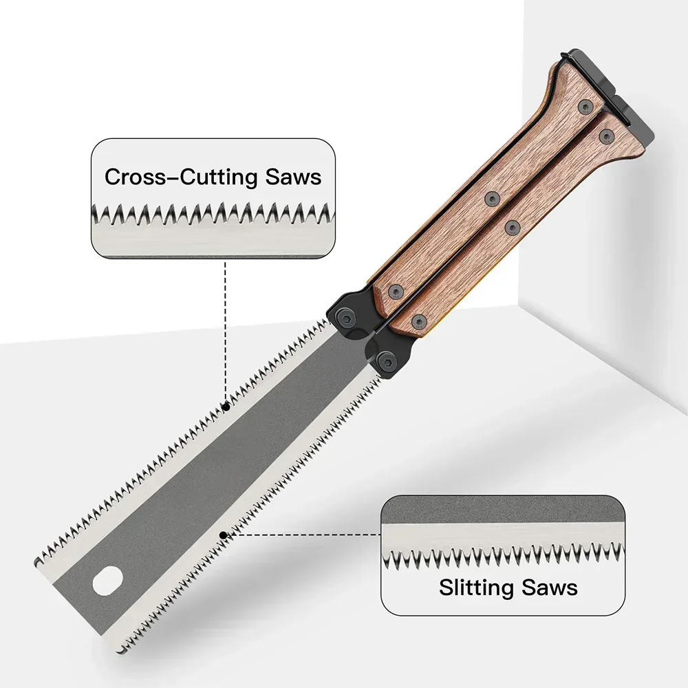 Japanese Style Folding Double Edge Hand Saw Wooden Handle for Woodworking Camping Pruning Garden DIY Cutting