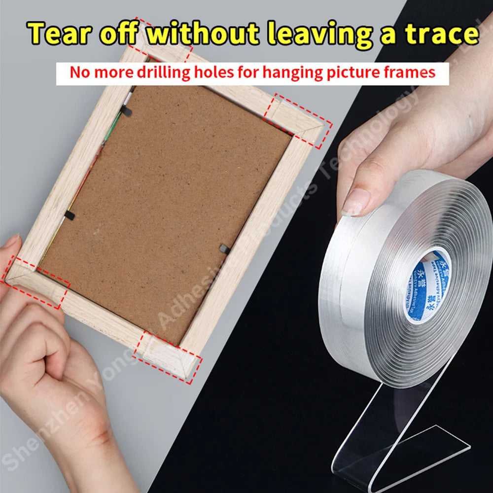 Double Sided Tape Heavy Duty, Nano Double Sided Adhesive Tape, Clear Mounting Tape Picture Hanging Adhesive Strips, Poster Tape