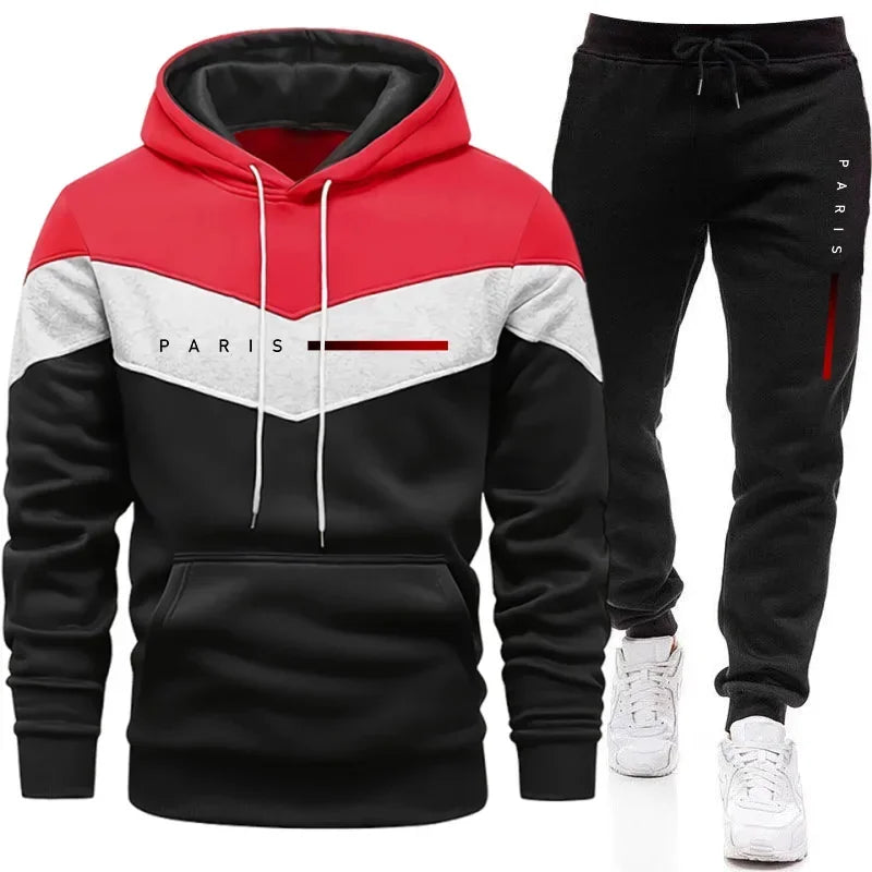 Paris Fashion Men's Hoodies Set Daily Casual Sports Hooded Sweatshirt and Jogger Pants Male Urban Trend Warm Pullover Tracksuit