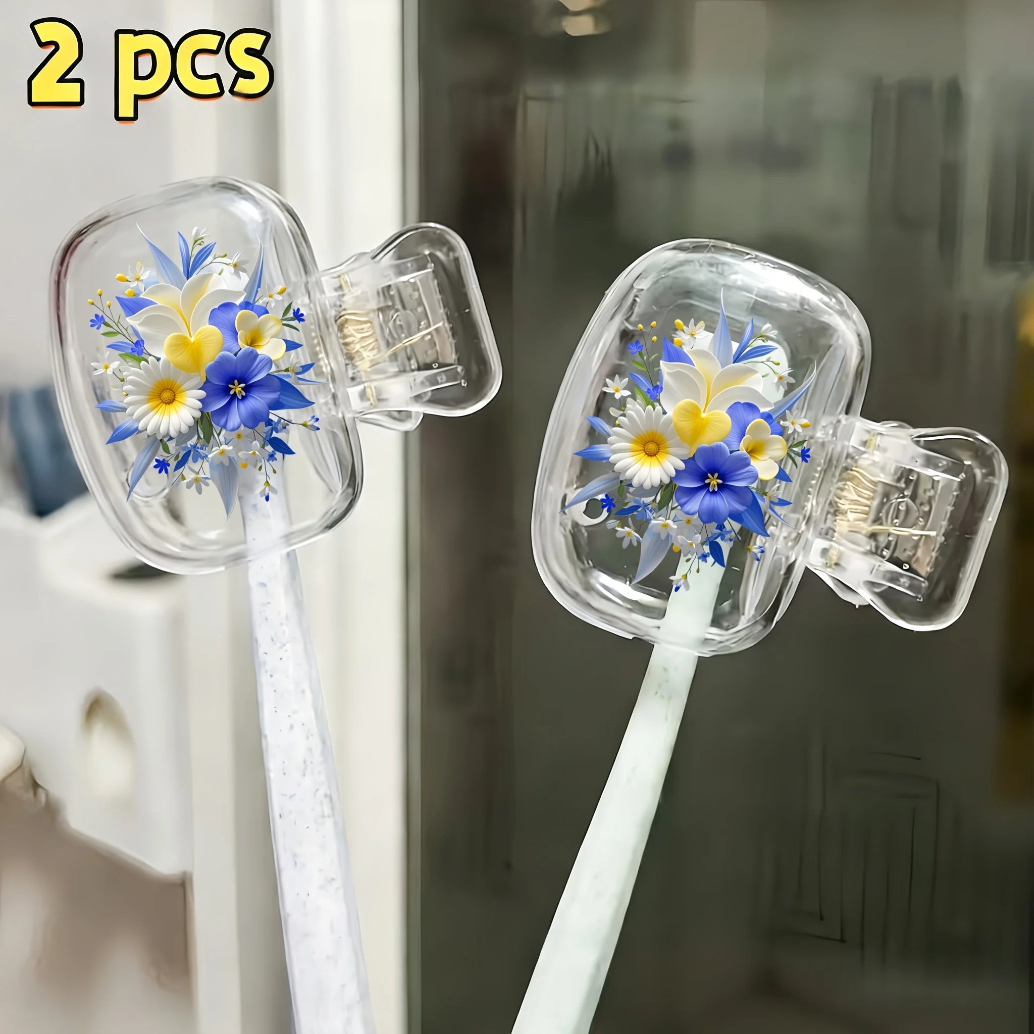 2pcs Fresh Violet Floral Portable Dustproof Odorless Toothbrush Case with Ventilation Holes to Keep Brush Heads Clean and Dry