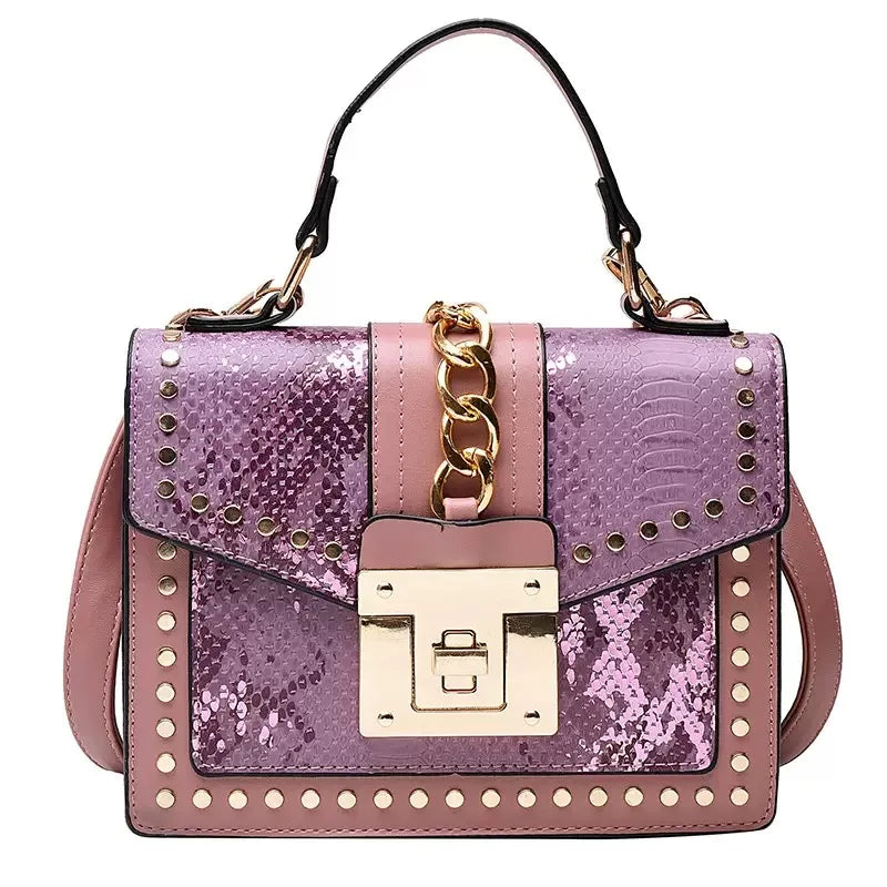 Rivet Snake Pattern Bags for Women 2023 New Luxury Handbags Retro Fashion Western Style Multi-layer Casual Women Crossbody Bag