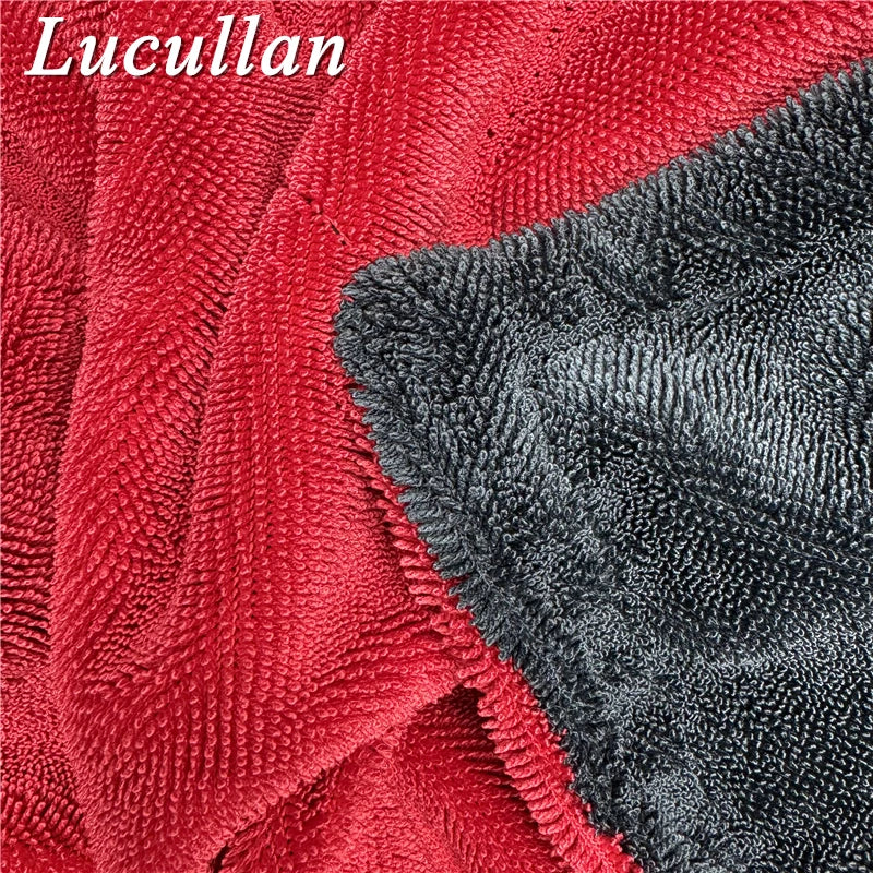Lucullan 60X90CM Red/Grey Double-Twist Pile Car Microfiber Drying Towel 1300GSM Super Absorbent Premium Detailing Cloth