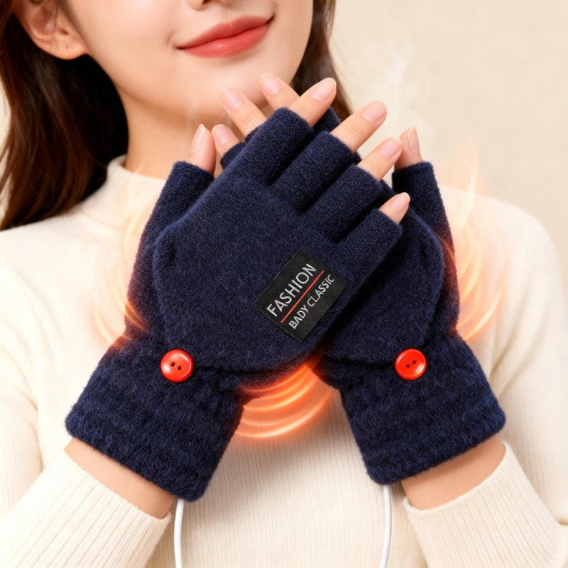 USB Heated Gloves Rechargeable Control Fingerless Warm Thermal Electric Gloves for Winter Outdoor Skiing Camping Hiking Cycling