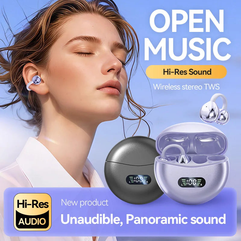 Lenovo Open Ear Clip Earbuds Wireless Bluetooth5.4 Headphone Noise Cancelling Earphone With Mic LED Display for Xiaomi Huawei