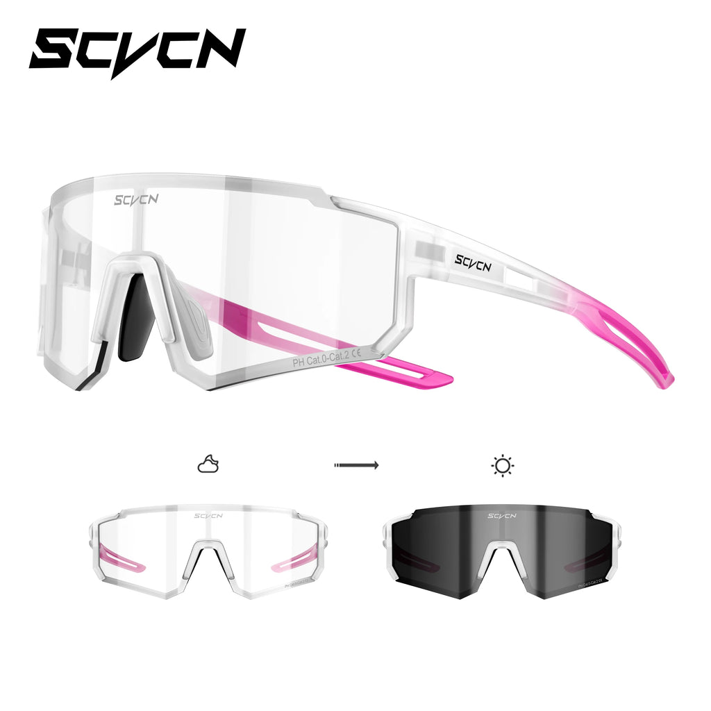 SCVCN UV400 HD Photochromic Hiking Glasses Sports Sunglasses Outdoor Road Fashion Cycling Glasses Windproof MTB Bike Sunglasses