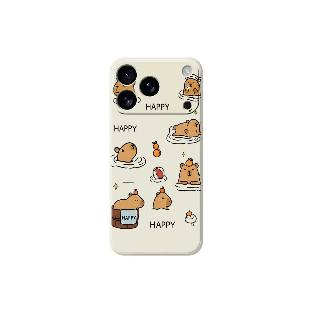 Cartoon Capybara Happy Phone Case For iPhone 17 Pro Max 17 Air 16 15 14 Plus 13 12 11 Pro Max XS Max XR 16E Silicone Soft Cover
