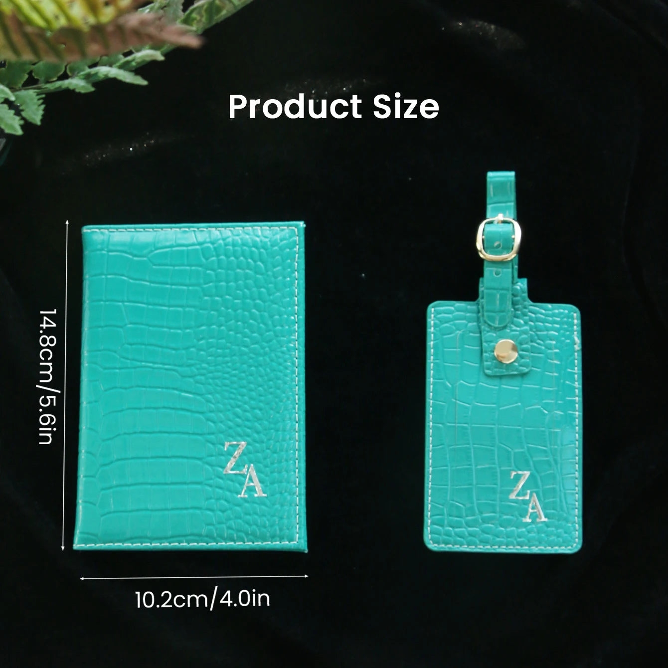 Personalized Custom initial Gloss Croc Texture Leather Passport Wallet with Luggage Tag Set Travel Suitcase Anti-Lost Tag