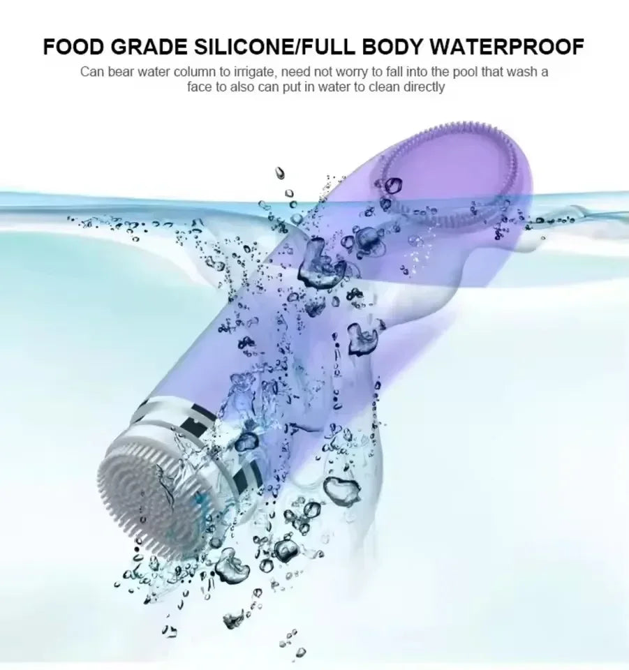 Electric 4 in1 silicone Blackhead Exfoliating Skin Tightening Massage Home Spa Face Cleaner Care Cleansing face brush cleanser