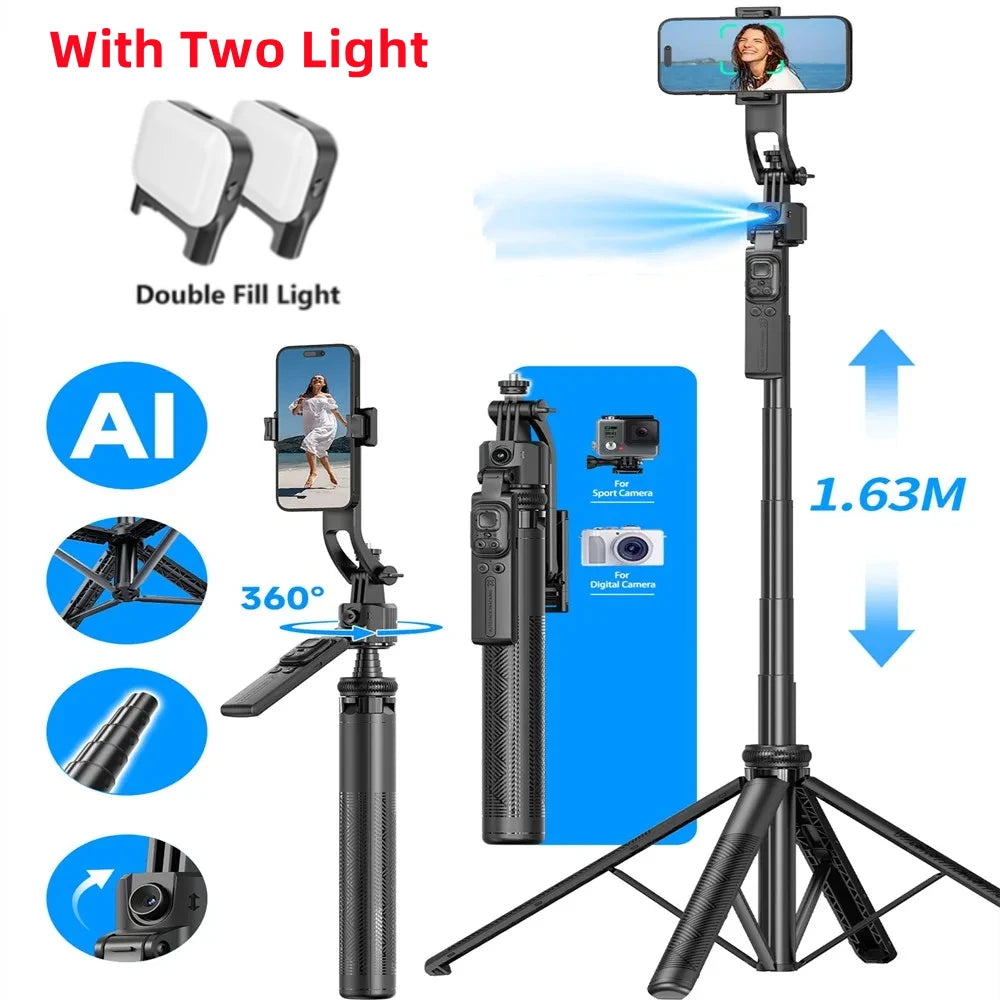 MEUYAG 1.62m AI Follow-Up Selfie Stick Fully Automatic With Bluetooth Remote Intelligent  Anti Shake Pan Tilt Handheld gimbal