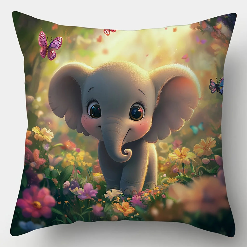 4-Piece Printed Pillowcase Set – Safari Animal Theme with Elephants, Monkeys, Lions & Zebras