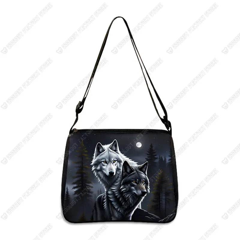 Howling Wolf Under The Moonlight Handbags Baby Wolf Messenger Bag Cool Howling Wolf Shoulder Bag Crossbody Bag Phone Holder
