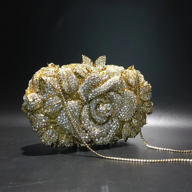 A flower cut-out diamond dinner bag, diamond bag, women's clutch