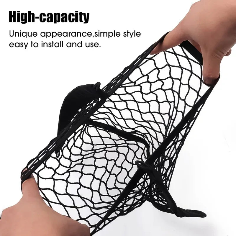 Car Storage Mesh Bag with Screws Rear Trunk Mesh Pocket Boat Cargo Hold Bag Storage Bag with Elastic Band Mesh Frame Accessories