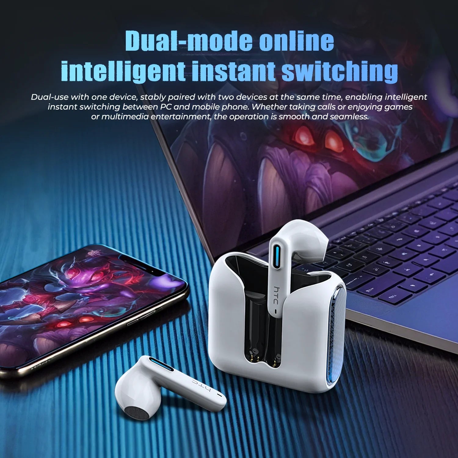 HTC NE49 Wireless Headphones Earphones Bluetooth V6.0 TWS In-Ear Comfortable Earbuds Ultra low latency AI Translator Earbuds