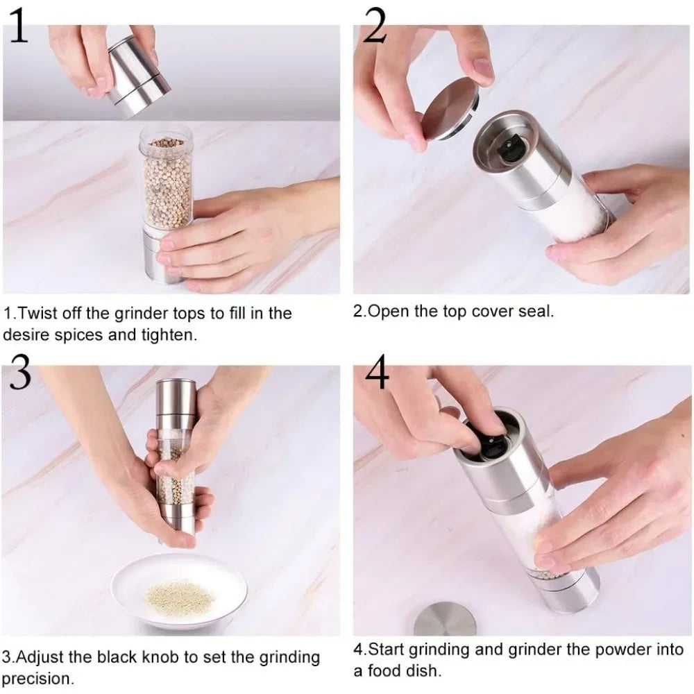 Stainless Steel Salt and Pepper Grinder 2 in 1 Adjustable Coarseness  Spice Mill  for Kitchen Outdoor Barbecue Kitchen Utensils