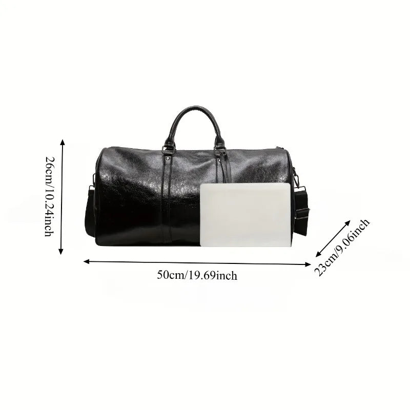 1pcs PU Leather Travel Bag Reinforced Double Handles Multi Zipper Pockets Men Daily Workout Portable Crossbody Storage Bag