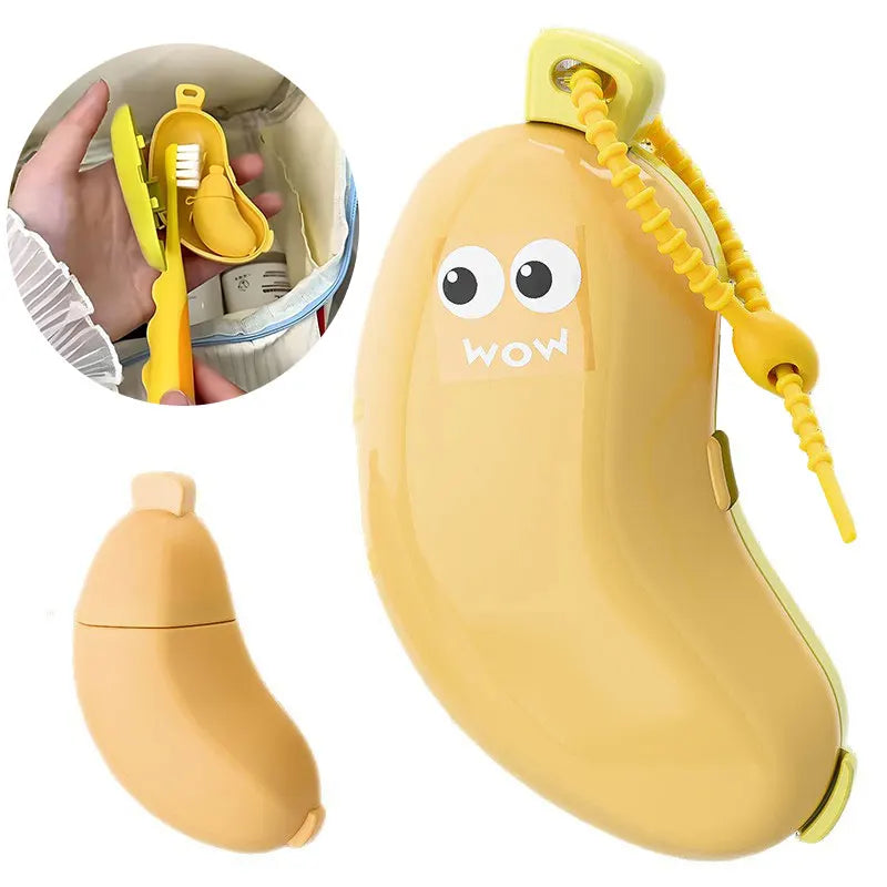 Banana Toothbrush Protective Cap with Toothpaste Storage Box - Compact and Convenient - Essential Toothbrush Cover for Travel