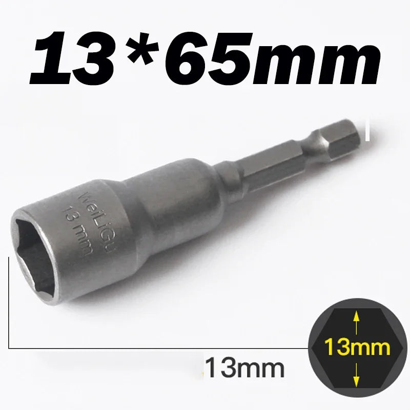 Hongtu 1Pcs Magnetic Hex Socket Driver - Chromium-Vanadium Steel, Hex Shank, Impact-Ready, 6~23mm Nut Socket Wrench Bit