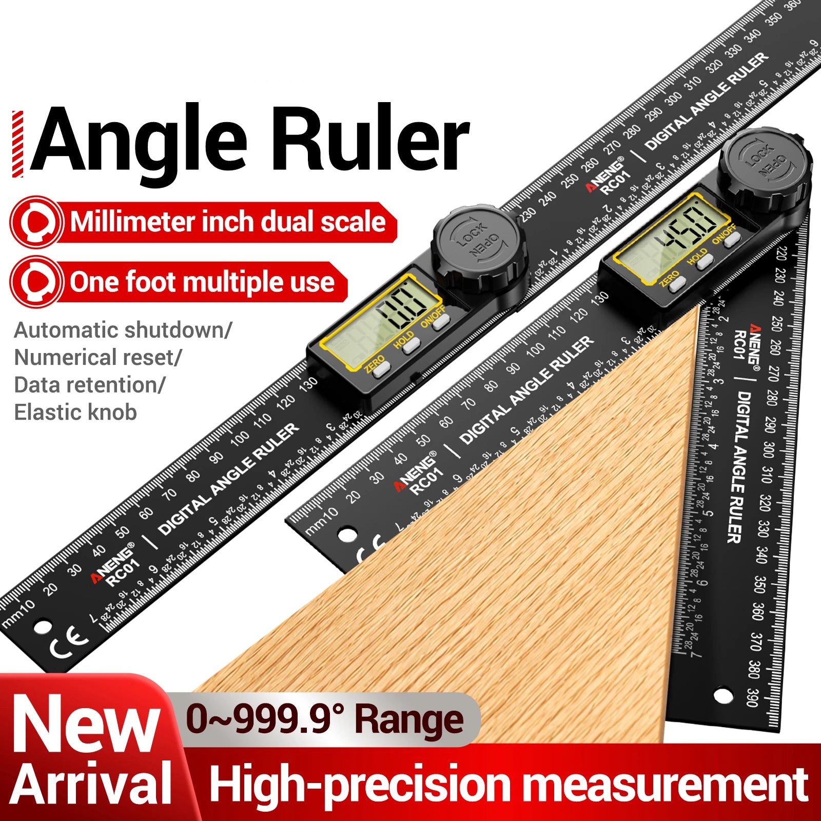 ANENG RC01 Digital Angle Finder Gauge Multifunction Detector 0-0-999.9° Angle Ruler Protractor Caliper Woodworking Tools