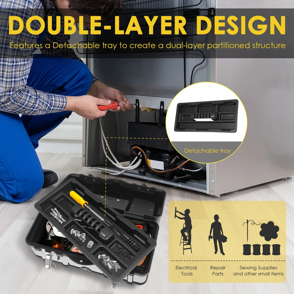 Tool box Stainless Steel Toolbox Suitcase Empty Large Tool Case with Removable Tray Hardware Tool Storage Box Portable Tool Box