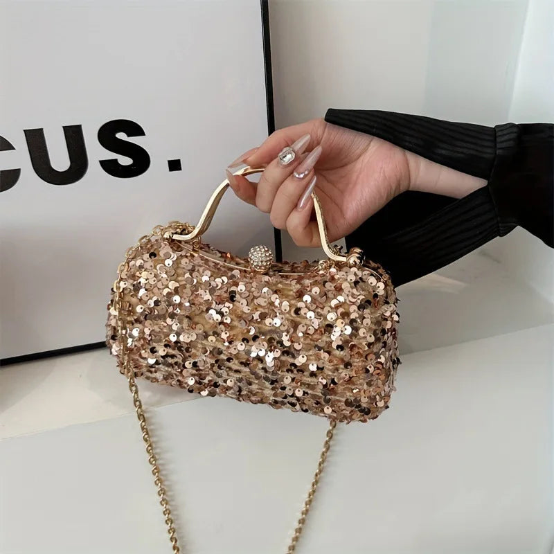 Beaded Sequin Gold Diamond Dinner Bag Women's Handmade Fashion Party Banquet Dress Portable Shiny Rhinestone Handbag Sac Mariage