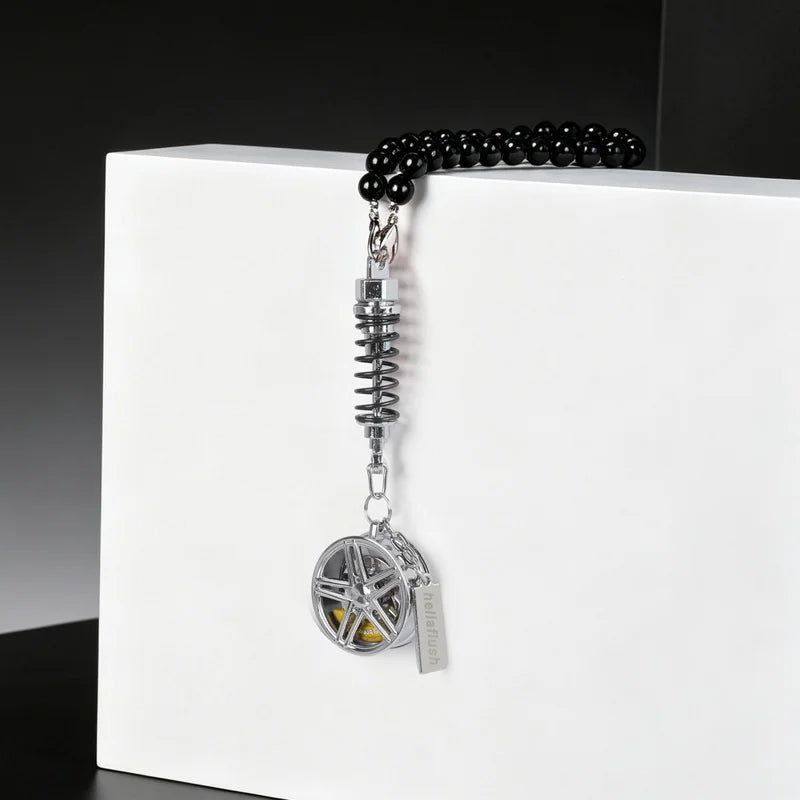 metal Car Mirror Rearview Pendant Auto Interior Decor Pendants Aluminum Wheel With Shock Absorber Ornament Hanging Accessories
