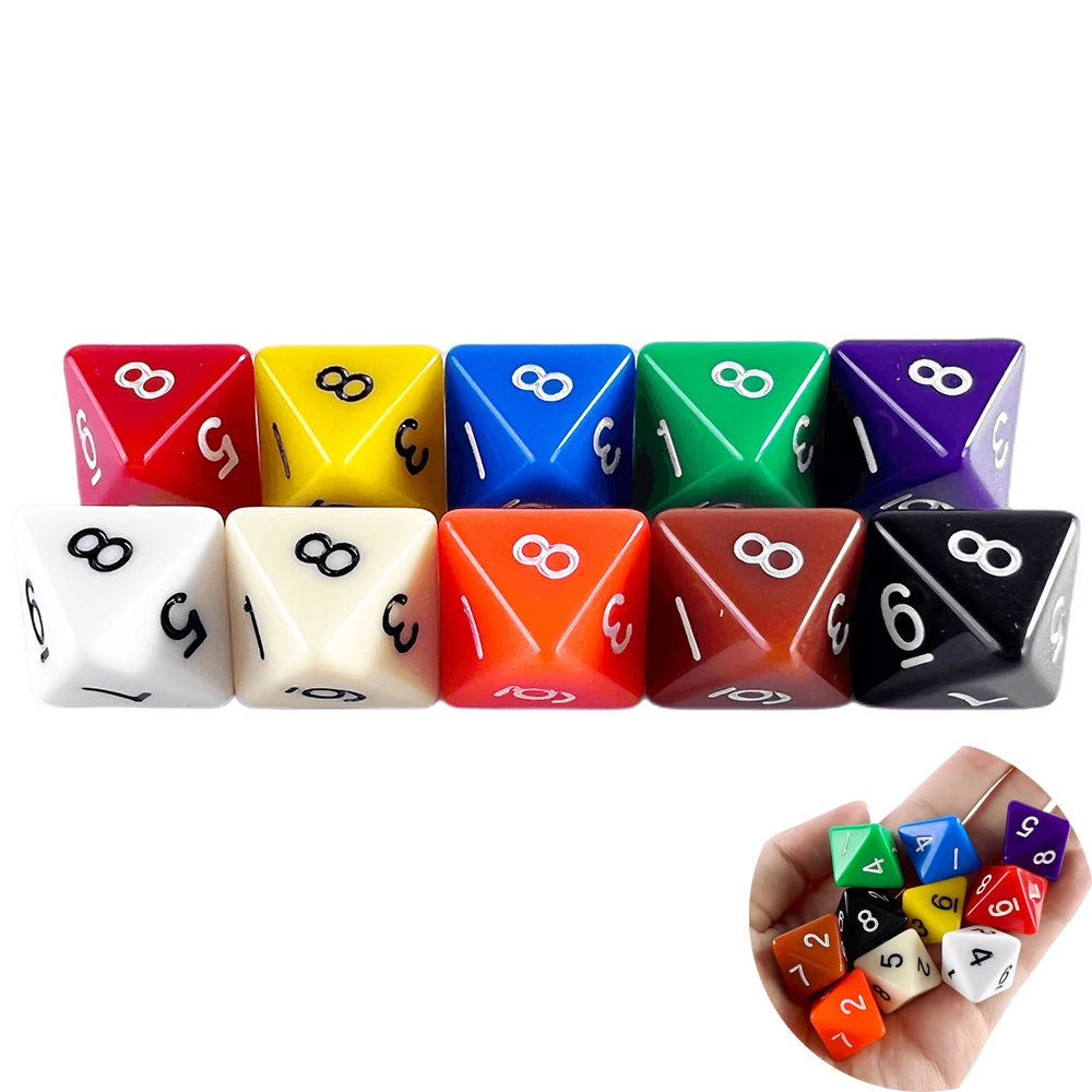 D8 Polyhedral Dice 15.5mm TRPG DND Digital Dice Game Set 8 Sides 10Pcs for Board Game