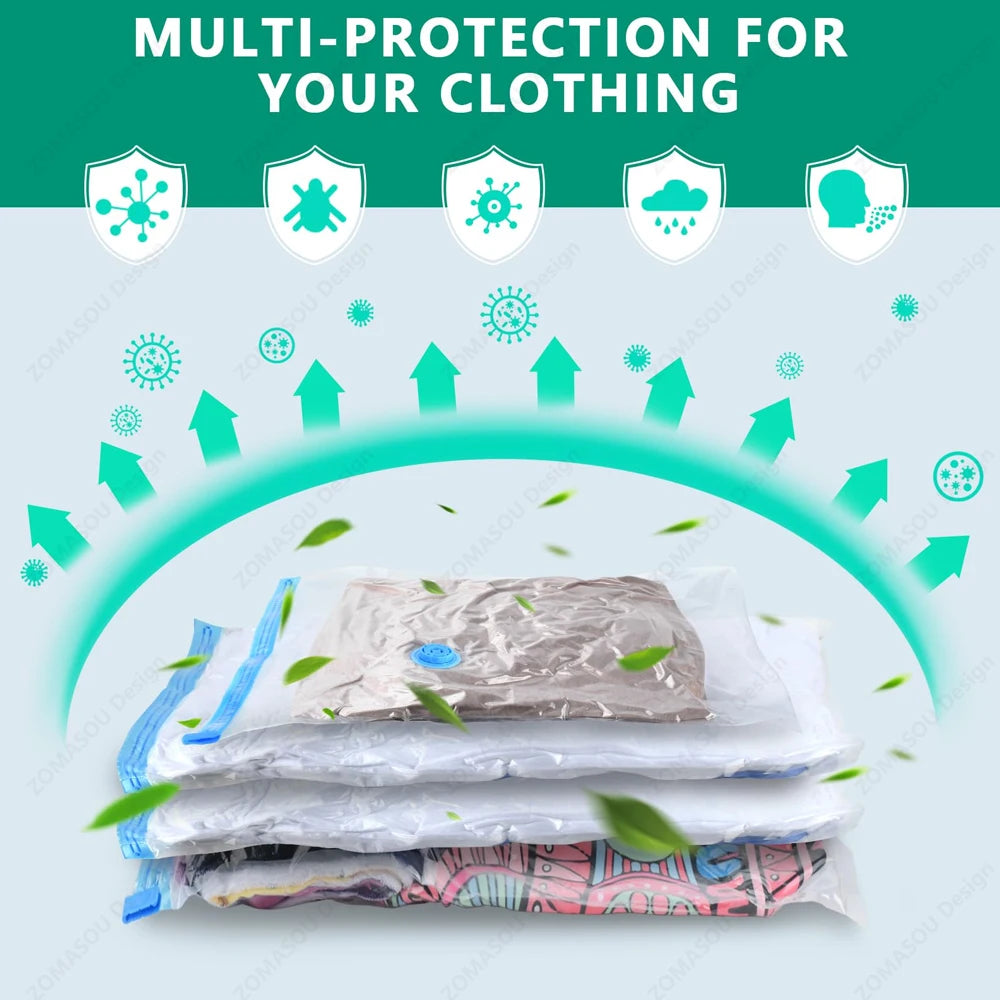 1-24Pcs Reusable Vacuum Storage Sealing Bags with Hand Pump Clear Folding Compressed Space Saving Vacuum Bag for Clothes Travel