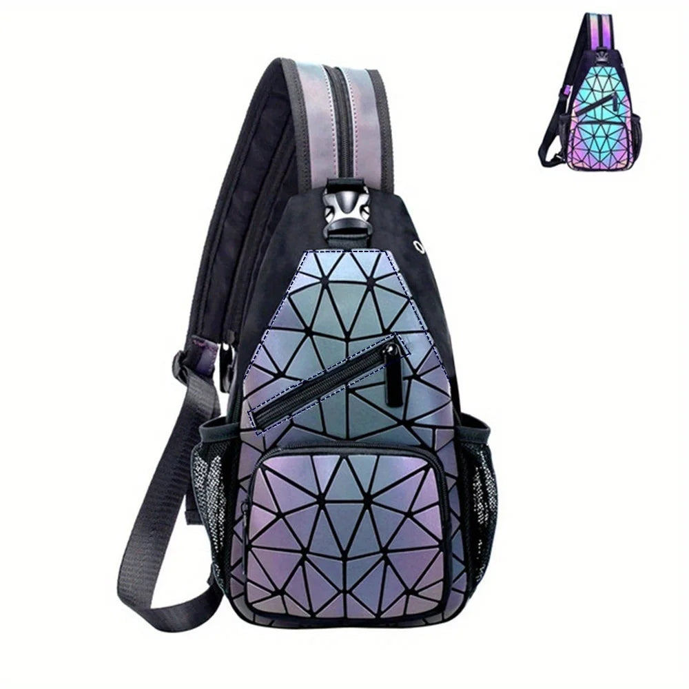 Geometric Luminous Backpack, Holographic Reflective Bag, Women's Large Capacity Crossbody Bag