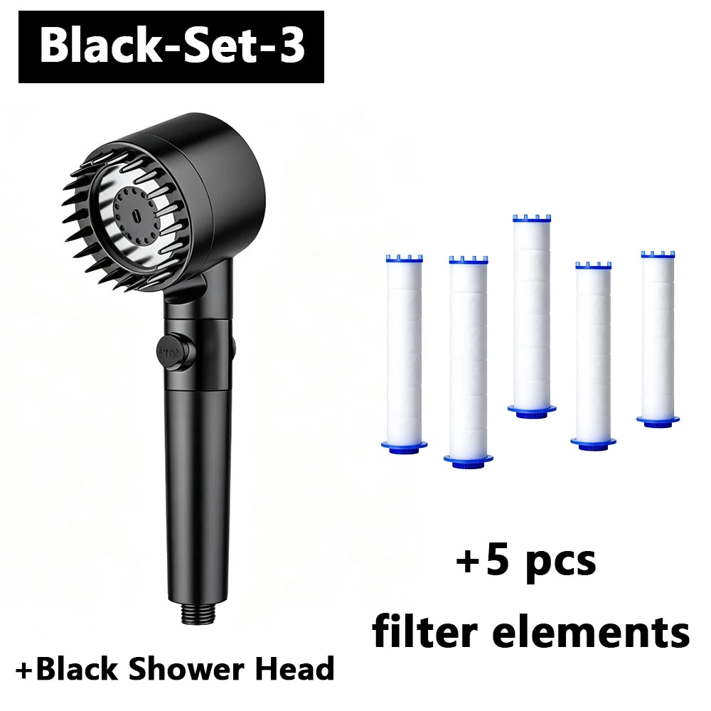 Black & Grey Wall-Mounted High-Pressure Shower Head with  Polished Finish Durable Plastic for Enhanced Water Pressure