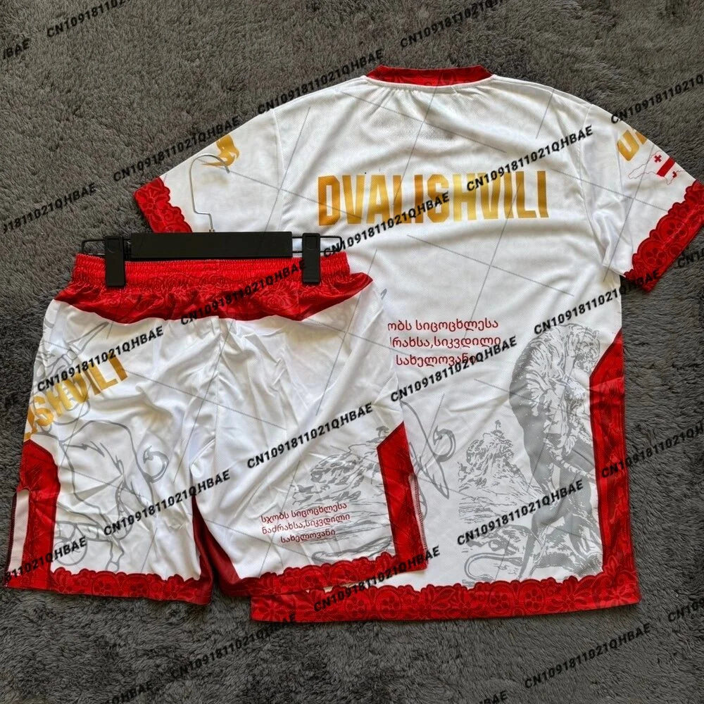 Top Boxer MMA Octagonal Cage Merab Dvalishvili Tshirt Shorts Set Men Sports Training Running Set Speed drying Fighting Set