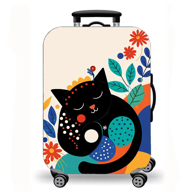 Luggage Cover, Cute Cat Kitten Floral Starry Night Print Stretch Suitcase Protector, Washable Anti-Scratch Travel Baggage Cover
