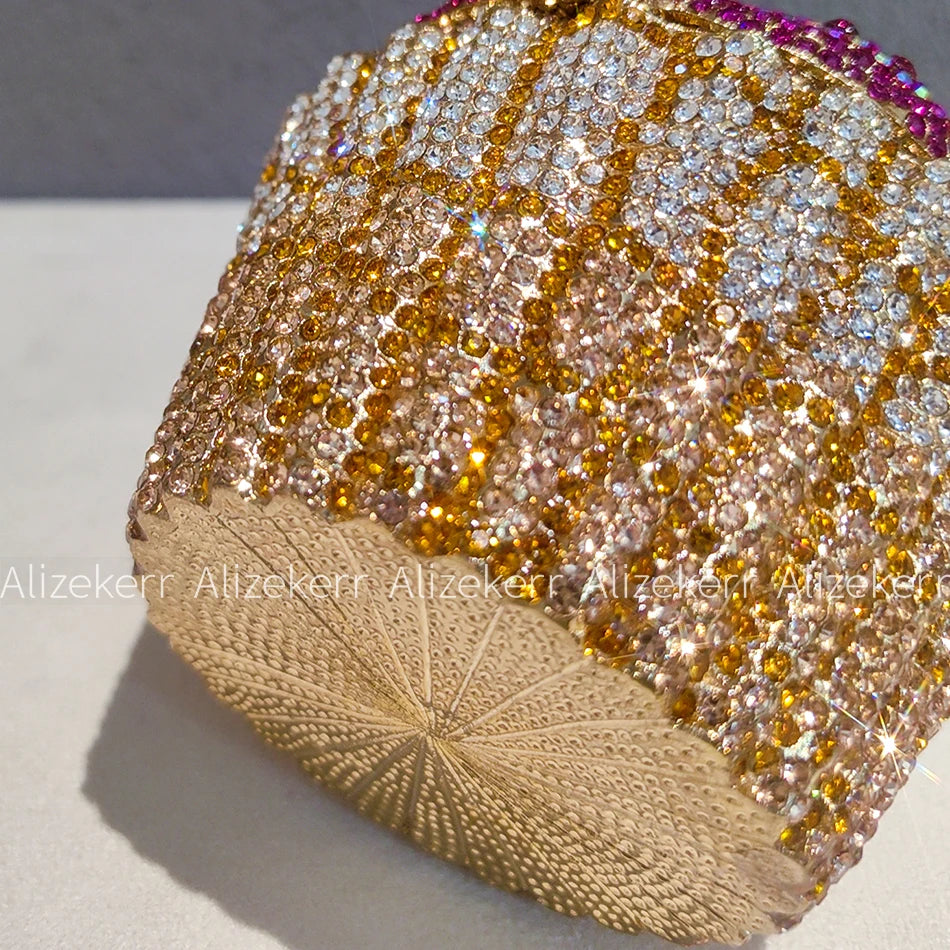 Alizekerr Cupcake Shape Rhinestone Evening Bag Women Chic Sparkly Diamond Mini Metal Clutch Purse And Handbag Wedding Party Prom