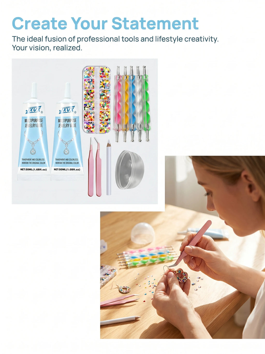 50ml Transparent and Flexible Jewelry Glue, Identical to B7000 Adhesive; Semi-Fluid Glue with Precision Nozzle, Invisible Glue, Temperature Resistant and Non-Corrosive
