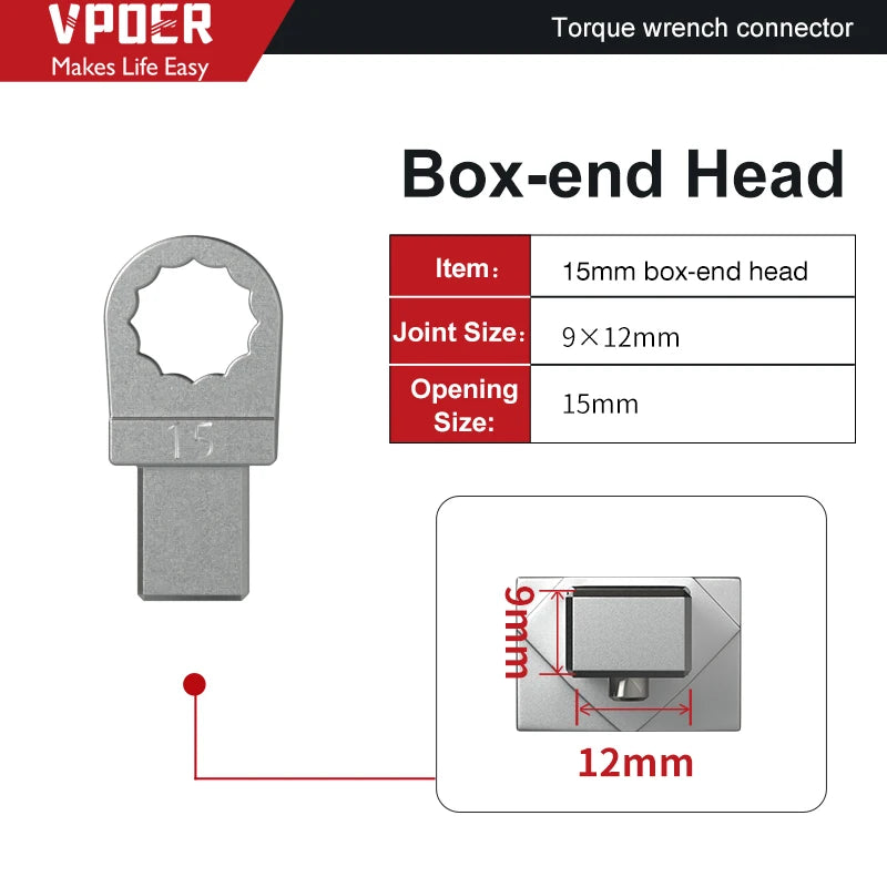 Open Ended Insert Tools 9X12 Torque wrench Head Changeable head Box End Ring Spanner Head Ratchet Insert Tools head