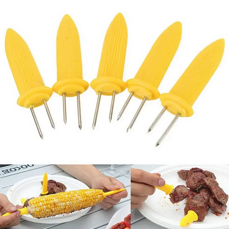 1/10pcs Fork Corn Skewer Stainless Steel Corn Holders Corn On The Cob Skewers Fruit Forks Outdoor Camping Cooking Barbecue Tool