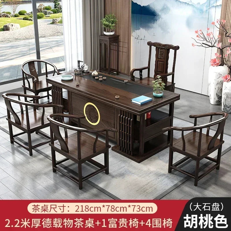 r5.13  solid wood tea table and chair combination one table five chairs coee table tea set household kung fu tea