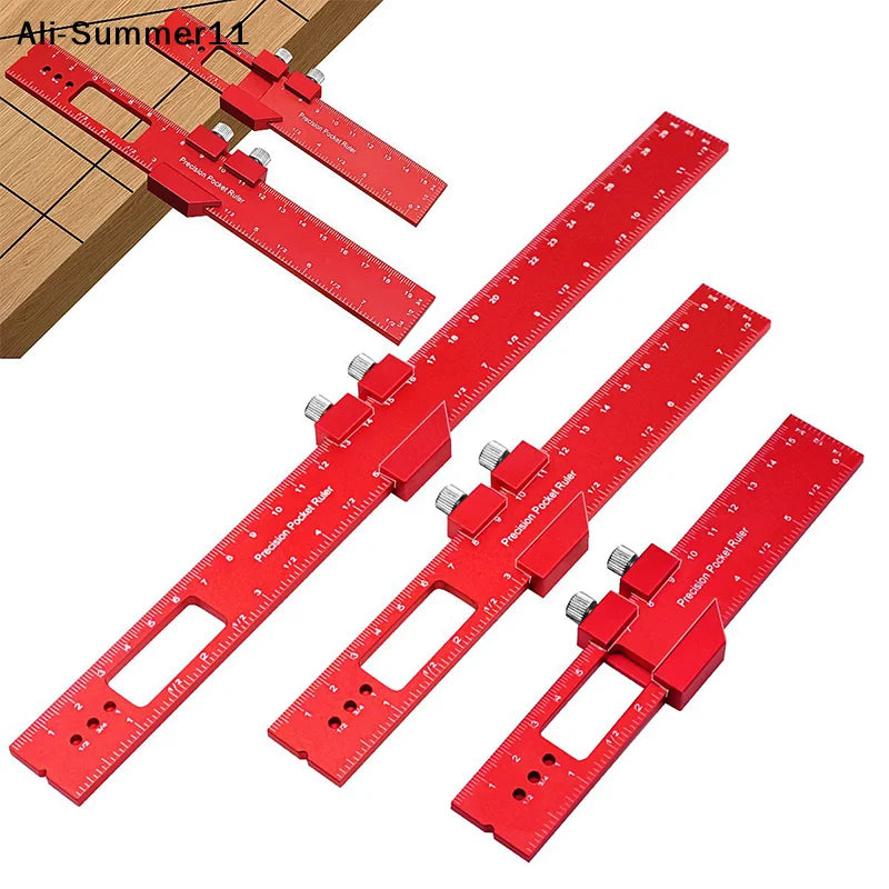 【Wq0】T Type Pocket Ruler Inch Metric Measuring Tool With Slide Stop For Carpentry Marking Multi-function Measuring Aid Tool