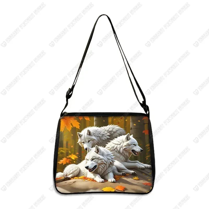 Howling Wolf Under The Moonlight Handbags Baby Wolf Messenger Bag Cool Howling Wolf Shoulder Bag Crossbody Bag Phone Holder